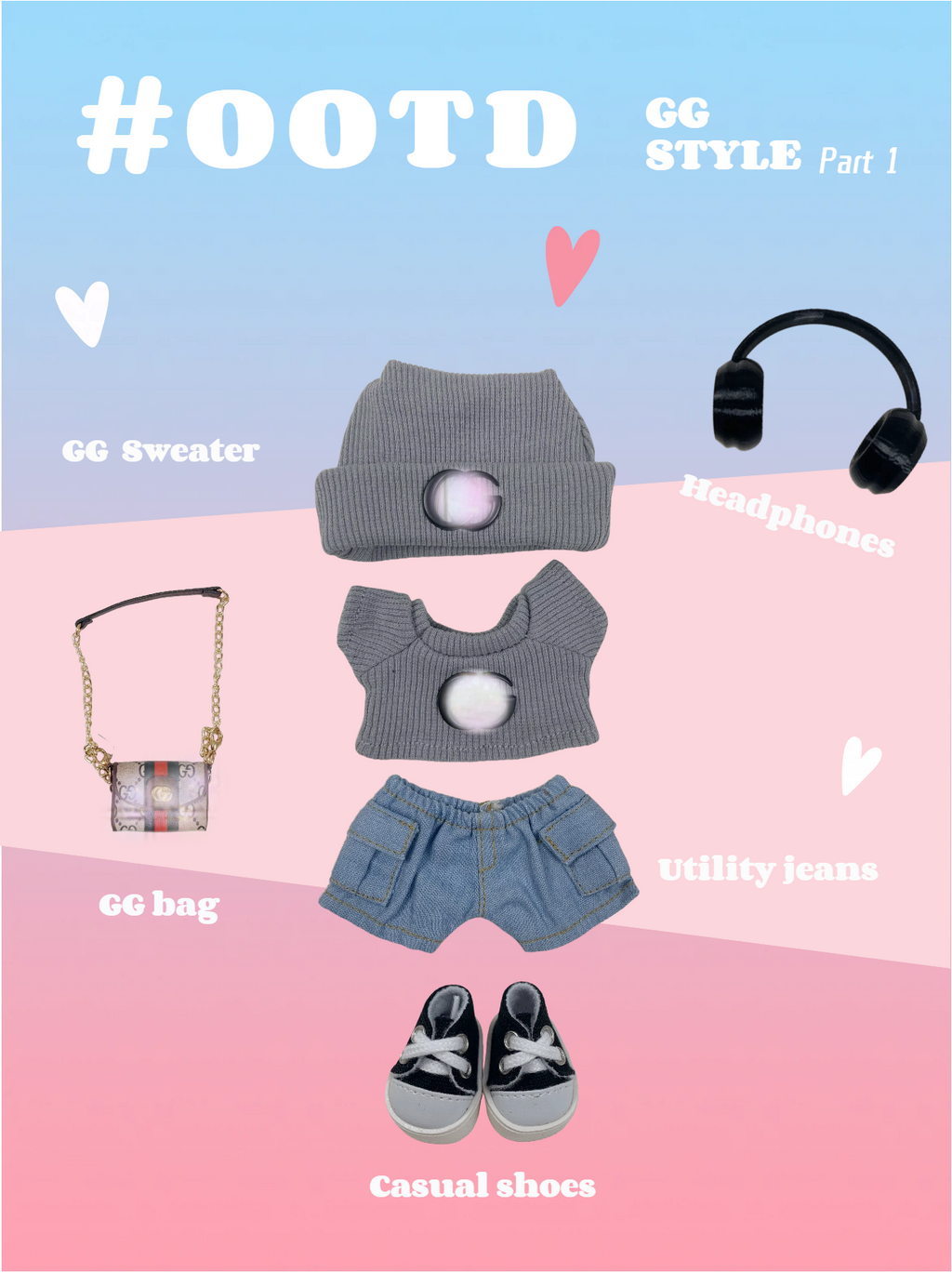 17cm Enamelled Rubber Plush Doll Clothes, Backpack and Glasses - Compatible with v1, v2, v3