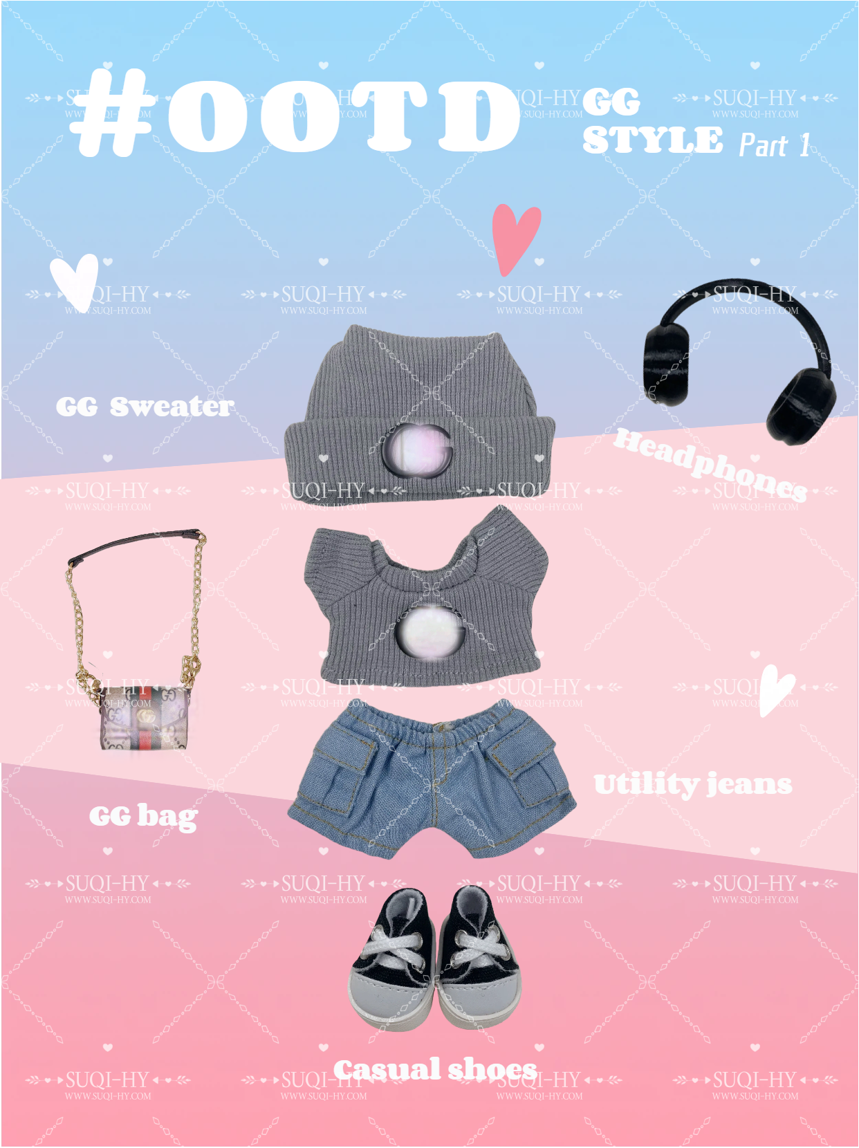 17cm Enamelled Rubber Plush Doll Clothes, Backpack and Glasses - Compatible with v1, v2, v3