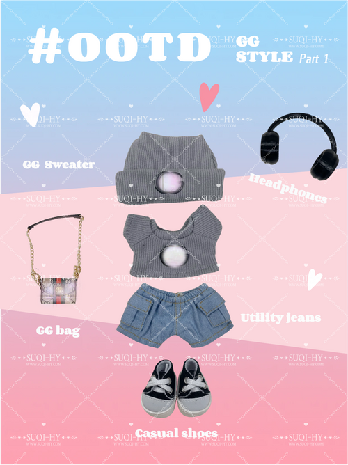 17cm Enamelled Rubber Plush Doll Clothes, Backpack and Glasses - Compatible with v1, v2, v3