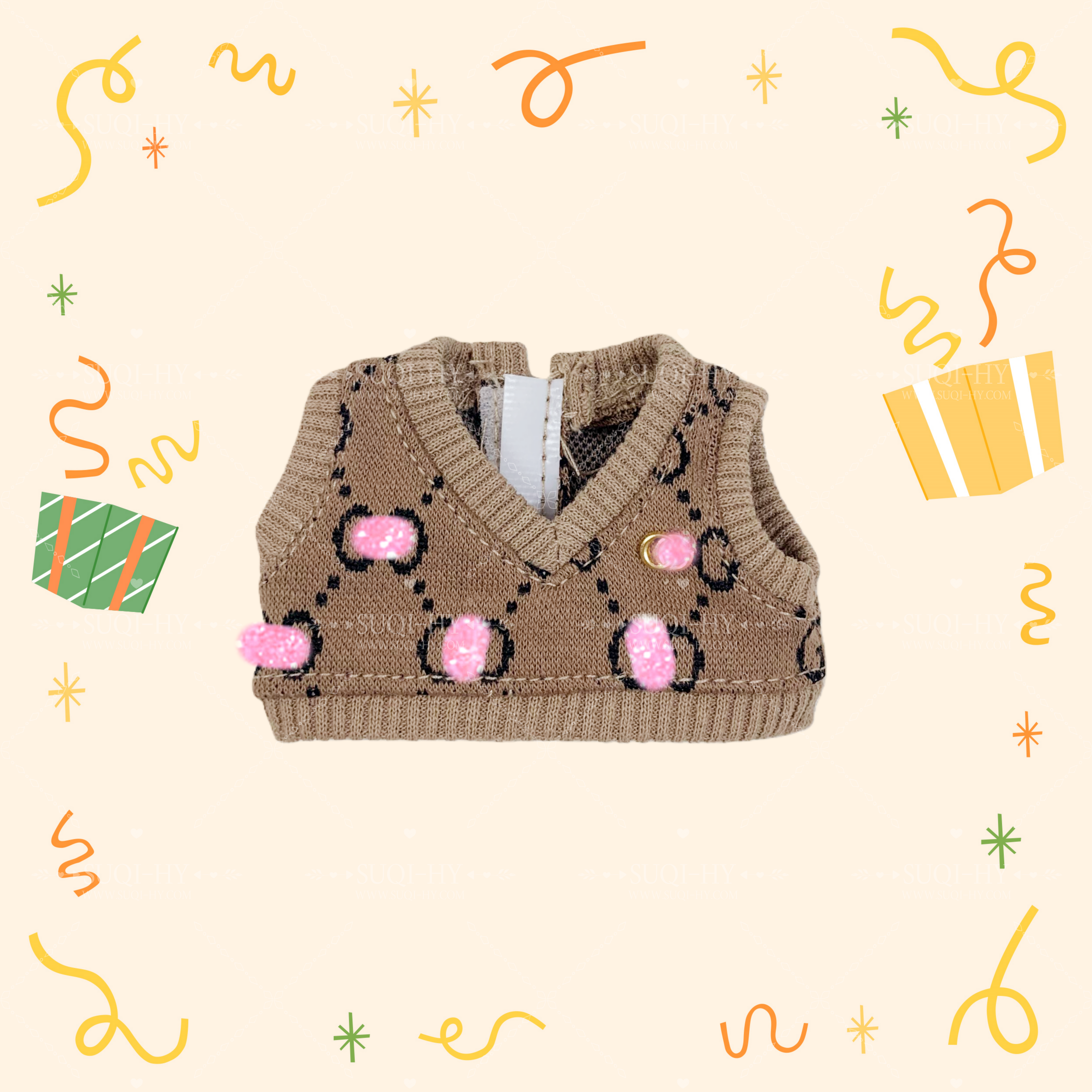 17cm Enamelled Rubber Plush Doll Clothes, Backpack and Glasses - Compatible with v1, v2, v3