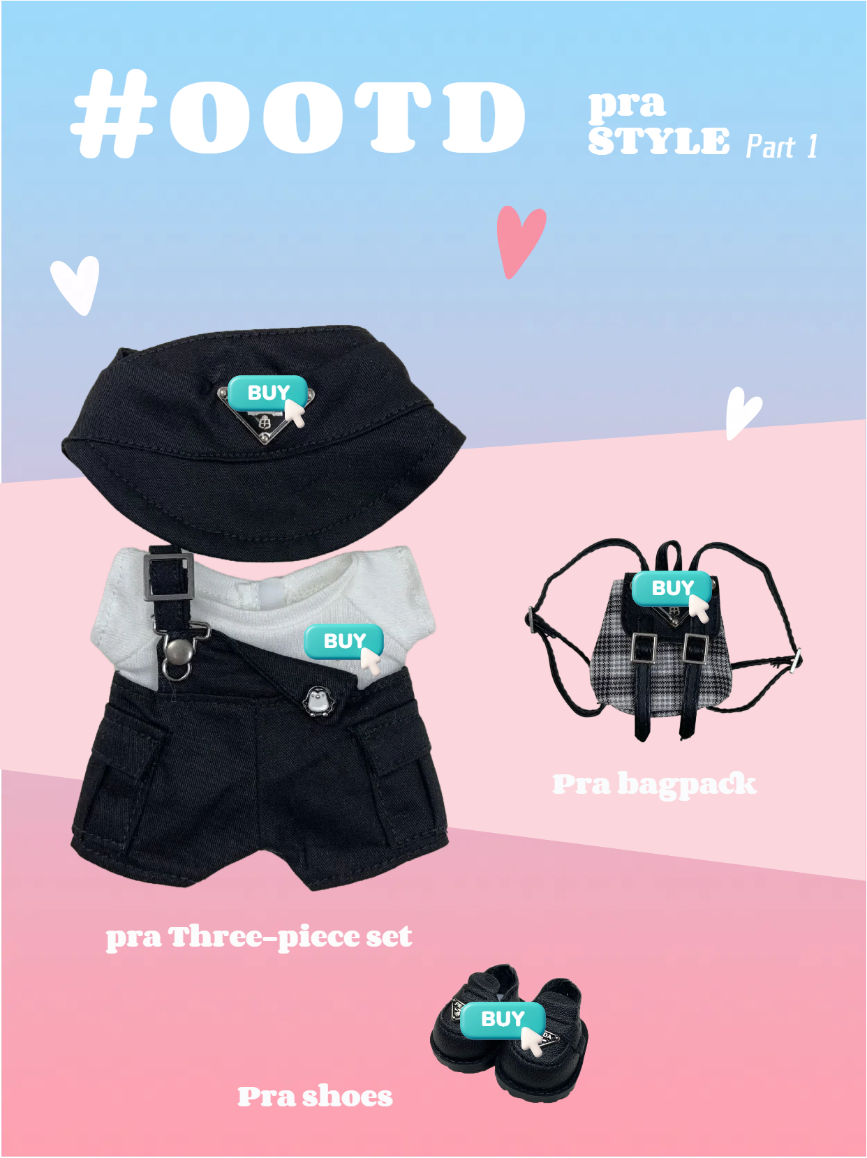 17cm Enamelled Rubber Plush Doll Clothes, Backpack and Glasses - Compatible with v1, v2, v3