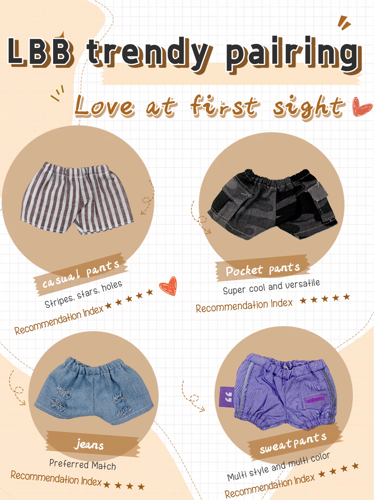 Handmade shorts, jeans, ski pants  with multiple styles to choose from, suitable for LBB 17cm